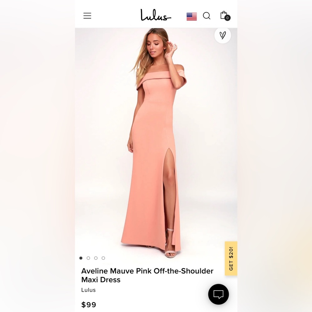 Lulus off the shoulder mauve/pink/blush gown